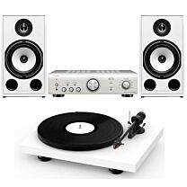 Debut Carbon Evo Turntable + Denon PMA-600NE + Triangle Borea BR03 Speaker Bundle - White