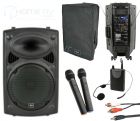 QTX QR15PA Portable PA System with Wireless Mics + Cover + Wireless Beltpack Headset Bundle