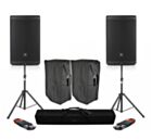 Twin JBL EON715 15" 2600W Active Bluetooth speaker Bundle including covers & stands