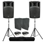 QTX Twin QX12A 800W Active PA Speaker Bundle With Covers & Stands