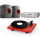 The "Ruby Red" Bundle - KEF LS50 Meta Speakers + Debut Carbon Evo Turntable + Marantz PM6007