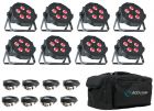 8X ADJ Mega Tripar Profile Par Cans + F8 Carry Bag